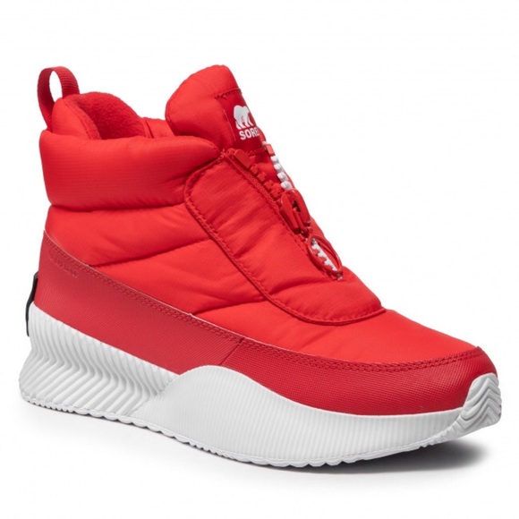 Sorel Shoes - Sorel Out N About Puffy Zip Waterproof Boot in Red/White